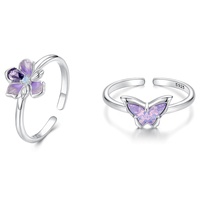 925 argent Sterling incrusté de zircone Iris fleur papillon anneau ouvert plaqué or, exquis doux bijoux de fête de mariage pour les femmes