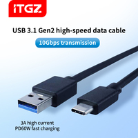 Câble USB-C ITGZ 10 Gbps 60 W, cordon de charge rapide 3 A, Type-C vers USB-A, câble de synchronisation de données, station d'accueil