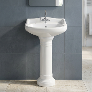 Ensemble de lavabo rectangulaire moderne en céramique avec piédestal complet pour salle de bain, sanitaires inclus - Product Image 4
