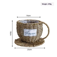 Pot de fleurs en paille tressé à la main, style pastoral, respirant, léger, robuste et durable, pour plantes d'intérieur et de bureau