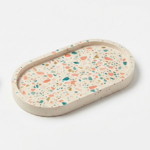 Bandeja Decorativa de Concreto de Lujo, Plato Ovalado con Acabado Texturizado, Decoración para el Hogar, Hecho a Mano, Alta Calidad, Tamaño Personalizado, Moderno - Product Image 1