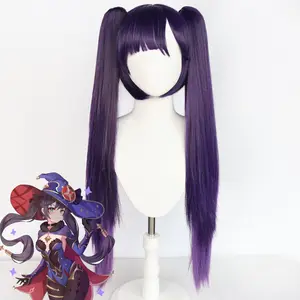 Perruques Cosplay violet double queue de cheval Anogol Genshin Impact Mona