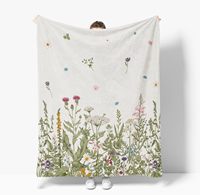 Selimut Flanel Modern Khusus Musim Semi dan Musim Panas dengan Cetakan Bunga Liar Watercolor, Super Lembut, Nyaman, dan Mudah Dibawa, Cocok untuk Tempat Tidur, Sofa, dan Hadiah