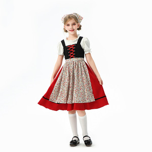 Traditionele Dirndl Halloween-kostuumjurk voor kinderen, set met lijfje, <span class=keywords><strong>blouse</strong></span>, schort, rok, hoofddoek, bloemen, cosplay, feest, rollenspeloutfit - Product Image 3