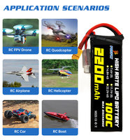 PONFLY 2200mAh 7.4V 11.1V 14.8V 22.2V 100C FPV Racing Drone Batterie 2S 3S 4S 6S 2200mAh RC Lipo Batterie pour Hélicoptère Avion