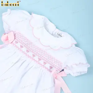 Geometric Smocked Dress White For Girl OEM ODM kids smock dress customized embroidery wholesale manufacturer - BB3129