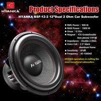 Subwoofer de voiture professionnel HYANKA BSF-12-2 de 12 pouces, système audio de voiture RMS 600W, subwoofer haute puissance 2+2Ω