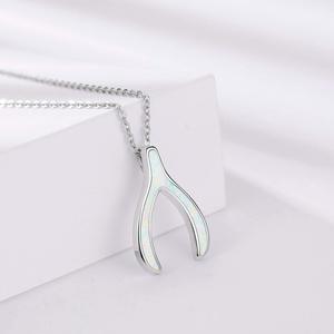 Collar con Colgante de Hueso de la Suerte de Plata de Ley 925 con Ópalo, Joyería de Moda - Product Image 3