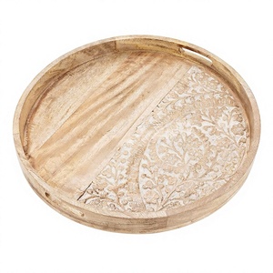 Indian Manufacturer Good Quality Hotels and Restaurants Food <b>Tray</b> | Wooden Hand Carved <b>Round</b> <b>Serving</b> <b>Tray</b> at Factory Price - Product Image 1