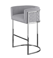 Tabourets de bar modernes en acier inoxydable, hauteur comptoir, avec motif en nid d'abeille au laser, tissu en velours commercial, pour café, bistrot