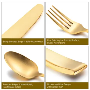 Wholesale High Quality Matte Gold Plated Flatware Stain Cutlery Set Stainless Steel Silverware Set