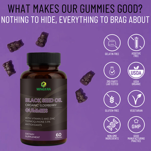 OEM/ODM Organic Elderberry Gummies with Black <b>Seed</b> Oil, Immune Support &Antioxidant Supplement for Daily Wellness - Product Image 3