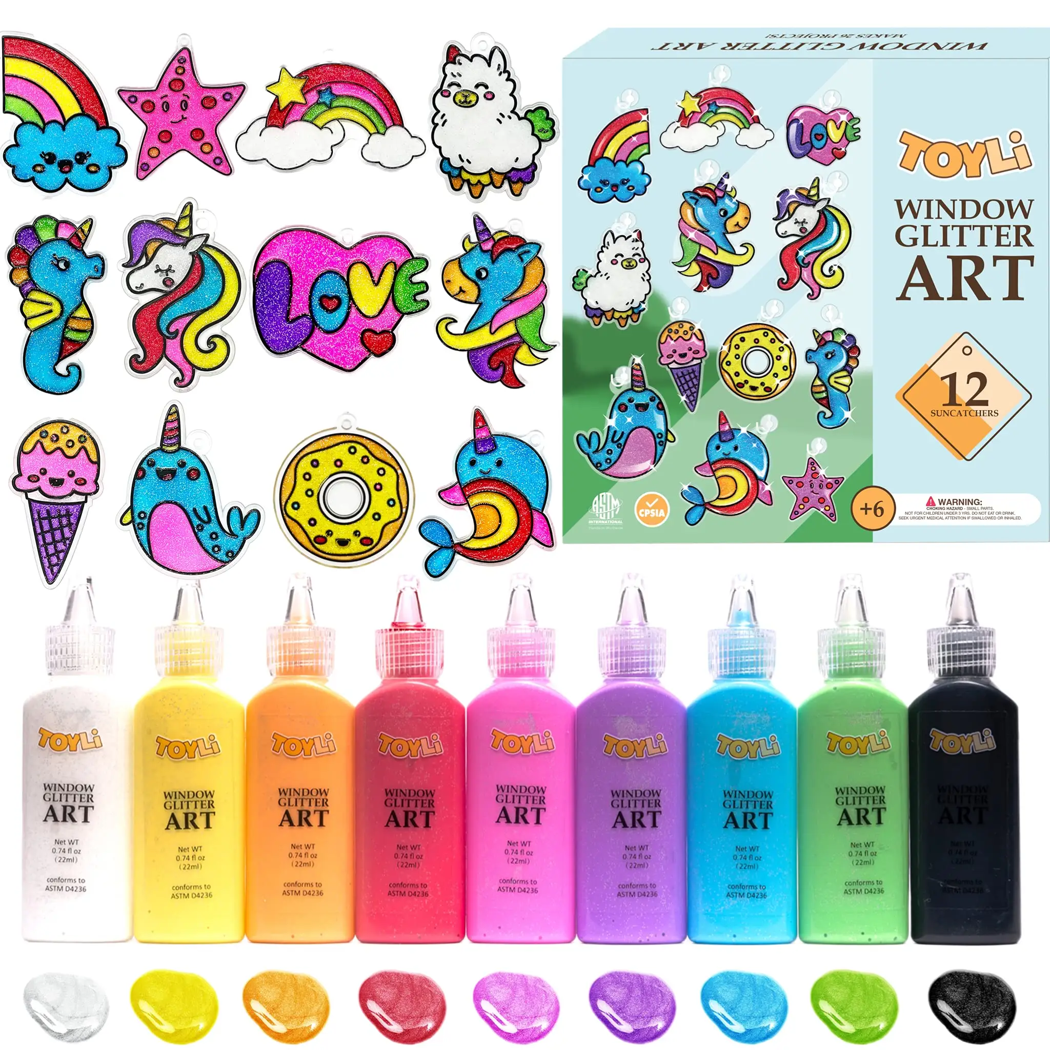 Window Glitter Paint Art Kit Makes 26 Projects, Create Own DIY Acrylic Window Crafts for Kids Ages 4-12 Suncatchers for Kids to