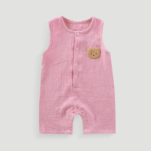 Muslin bebek giysileri çift katmanlı gazlı bez yapış yelek nefes düz bebek tulum - Product Image 4
