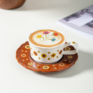 Retro Floral Ceramic Coffee <b>Cup</b> And Saucer <b>Set</b> For Afternoon <b>Tea</b> Home Use - Product Image 2