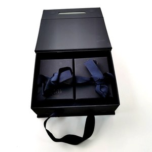 Box Magnetic Custom Luxury Blue Paper Gift Jewelry Packaging Box UV Printing Cardboard Magnetic Closure With Ribbon