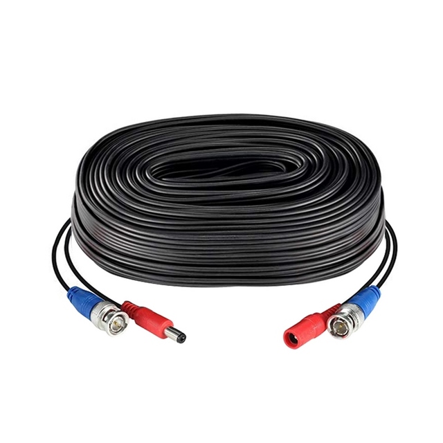 1Pack Black 60ft /18.3m 2-in-1 Video Power CCTV Cable BNC Extend Cord for Home Security Cameras DVR System