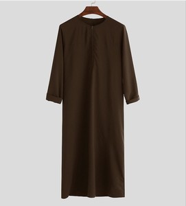 เสื้อผ้าอาหรับอาหรับดูไบสำหรับผู้ชายมุสลิมตะวันออกกลางใหม่สีทึบ - Product Image 6