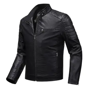 Spring and Autumn Men's Slim Motorcycle Jacket Plus Size Stand Collar Leather Jacket