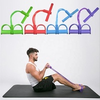 Peralatan Olahraga Kebugaran Wanita dengan Empat Tali, Alat Latihan Ketahanan Pedal untuk Mengecilkan Perut, Peregangan Kaki & Sit-Up Push-Up