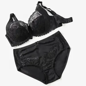 Benutzer definierte Plus Size BHs Spitze schwarz BH E Cup Damen solide Frauen BH & Slip Sets Großhandel 2 Stück Unterwäsche