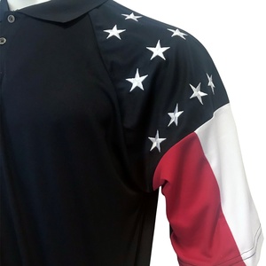 US Summer Quick Dry Polyester US Flag Ready to Ship Custom Short Sleeve Stars Embroidery <b>Navy</b> Color Polo Shirt - Product Image 4