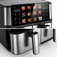 Freidora de Aire de Doble Cesta de Acero Inoxidable con Pantalla Táctil, 2200W, 8L/10L, 12 Menús, Horno Freidora de Aire de Doble Olla