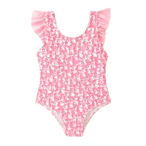2024 Kinder-Badeanzug rosa D Designer Name Kleinkind Mädchen Designer Rüschen einteilig Luxus-Familien-Badeanzug berühmte Marke Kinder-Badeanzug