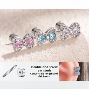 Pendientes de Cartílago con Lazo de Princesa para Niñas |   Pernos de Barra de Acero Inoxidable con Doble Rosca |   Lindos Adornos para Perforaciones de Oreja - Product Image 2