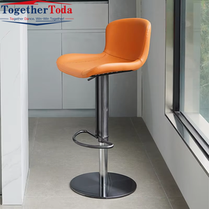 Chaise de bar moderne en aluminium de style nordique avec velours doré et cuir, stable et durable pour salle à manger, bar, cuisine, salon - Product Image 2
