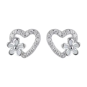 Real Silver 925 Heart Shape Dainty Earrings with Daisy Flower Spring Earrings for Kids