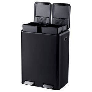 Soft Closing Pedal <strong>Bin</strong> Rectangular Stainless Steel 60 Liter <strong>Dual</strong> Compartments <strong>Kitchen</strong> Recycle <strong>Bin</strong> - Product Image 1