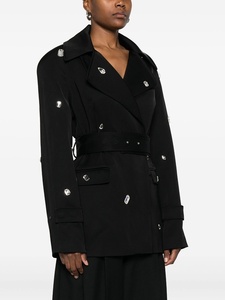 A11533 Veste de soirée <span class=keywords><strong>noire</strong></span> pour <span class=keywords><strong>femme</strong></span>, longue, sans manches, style trench-coat sexy, col rabattu, <span class=keywords><strong>ceinture</strong></span> brodée de cristaux et de diamants - Product Image 4