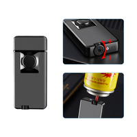 Briquet à silex gonflable en métal rechargeable, double flamme, jet bleu, flamme ouverte jaune, pour cigarettes et cigares