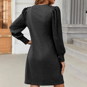 Vestidos Casuales Holgados de Punto para Mujer, con Mangas Abullonadas, Cuello Redondo, para Otoño/Invierno, con Bolsillos, a la Moda - Product Image 3