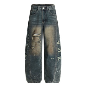 Jeans unisexe 2025 - Effet délavé, peinture éclaboussée, coupe ample, jambe large |   Pantalons vintage personnalisables en gros - Product Image 4