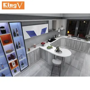 Toptan mutfak dolabı bar tasarım-Lüks beyaz ve gri modern akrilik tasarımlar depolama mutfak dolapları bar tasarımı ile gemi hazır