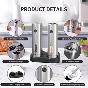 External Adjustable Electric Rechargeable Salt and <b>Pepper</b> <b>Grinder</b> Set Stainless Steel Automatic Salt & <b>Pepper</b> <b>Grinders</b> - Product Image 6