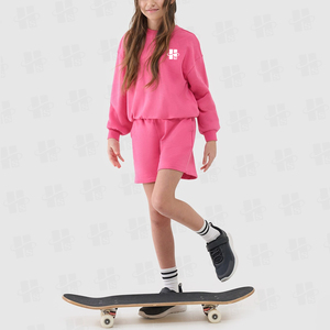 Sudadera Infantil Personalizada de Estilo Básico con Estampado Puff, de Algodón y Felpa, Hombros Caídos, Corte Holgado, Bordada, para Niñas - Product Image 4