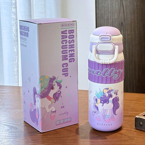 Gobelets isothermes portables de 490 ml en acier inoxydable 316 pour femmes, avec paille double, motif dessin animé, pour le sport, vente en gros - Product Image 6