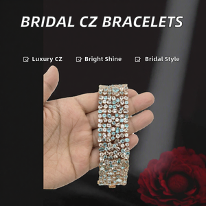 Bracelet à breloques en zircon couleur or rose, bracelet élastique en zircone cubique, bijoux pour fête de mariage 6 - Product Image 2