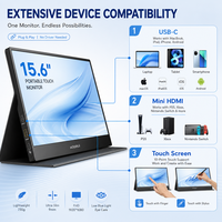 Monitor Portátil con Pantalla Táctil de 15.6 Pulgadas, FHD IPS, Táctil de 10 Puntos, USB-C, Mini HDMI, Soporte Integrado para Laptop, Teléfono, Juegos, OEM Personalizado