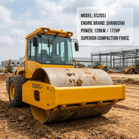 Rouleau compresseur d'occasion 2025, modèle XS203J, avec moteur Shangchai 128 kW, largeur de tambour 2,1 m, rouleau simple en acier