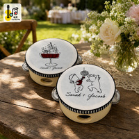 Tambourin en bois de 4 pouces avec impression sur soie personnalisée, double rangée de grelots métalliques, idéal pour les mariages et événements, vente en gros