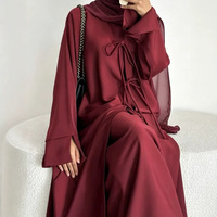 Ensemble Abaya musulmane modeste grande taille 3 pièces pour femme : Cardigan élégant à manches longues ouvert sur le devant, robe intérieure et hijab