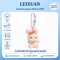 Porte-clés en peluche lapin rose mignon et moelleux avec carotte orange, double clochette et cordon en paracorde rose menthe pour filles