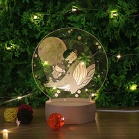 Feuilles acryliques transparentes et base de lampe de lumière LED de nuit 3D avec câble USB ensemble de base de lampe en bois acrylique bricolage pour bar café boutique