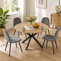 Table de salle à manger ronde élégante avec plateau en bois massif et support en métal noir, mobilier commercial pour café et restaurant, table très vendue
