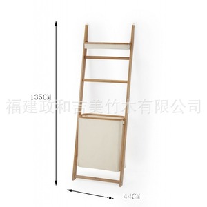 Bamboo Floor Standing Towel Rack With Laundry Basket Rectangle Multi Layer Storage <b>Shelf</b> For Bathroom <b>Bedroom</b> - Product Image 5