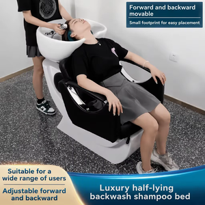 Station de lavage moderne pour cheveux, fauteuil de coiffure en cuir avec repose-pieds réglable, équipement de spa pour salon de coiffure et barbier - Product Image 3